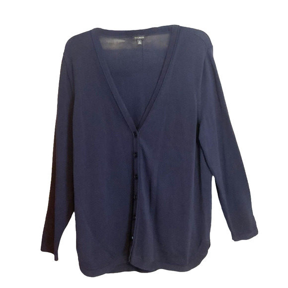 Talbots Cardigan Sweater Womens XL Blue V-Neck Cotton Knit Lightweight - Picture 1 of 9